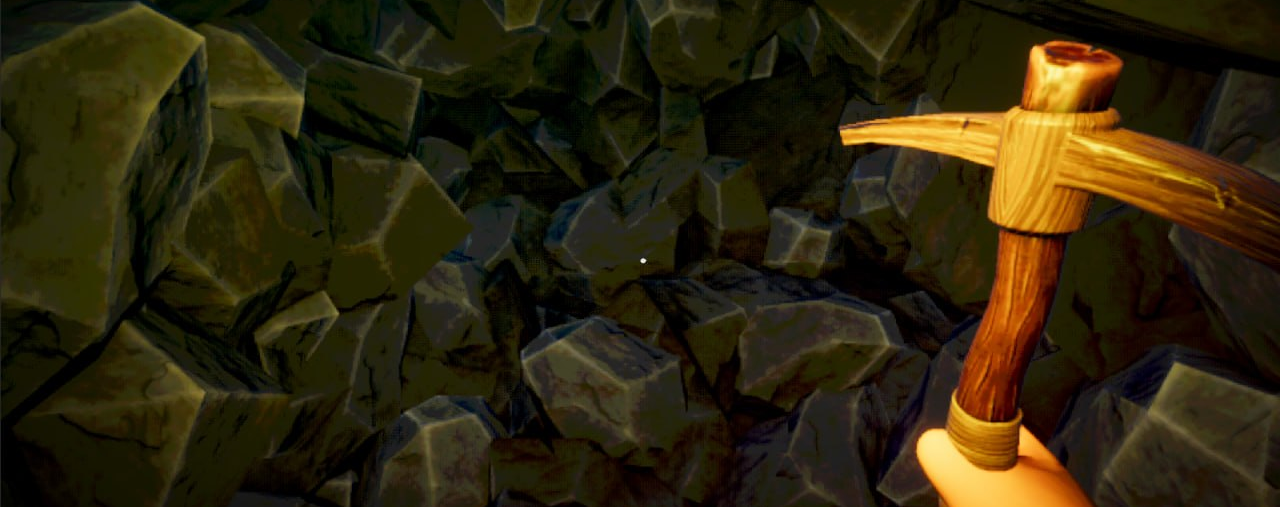 The player clears rock with a pickaxe