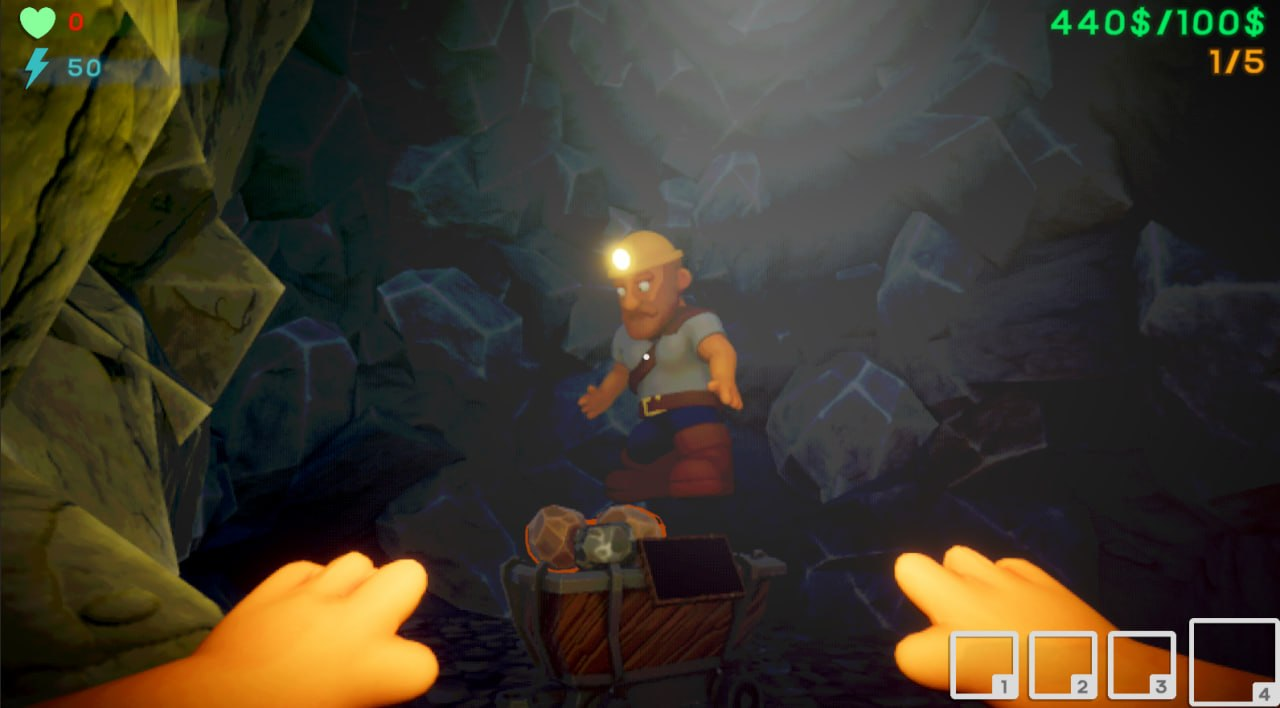 A miner inspects a supply crate